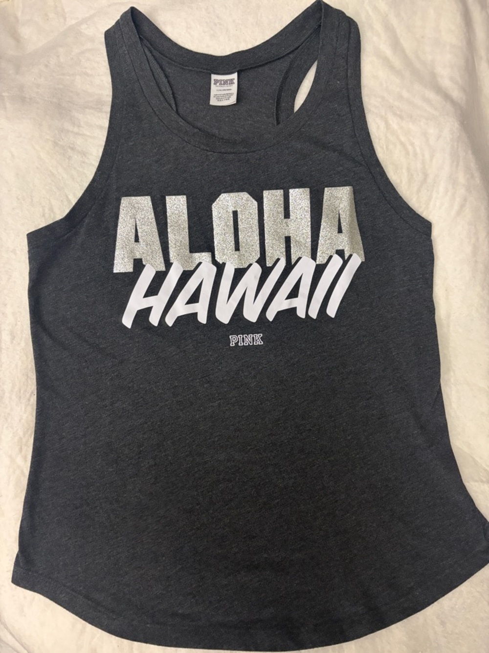 PINK Victoria's Secret ALOHA HAWAII Black Tee with White Label - Picture 2 of 8